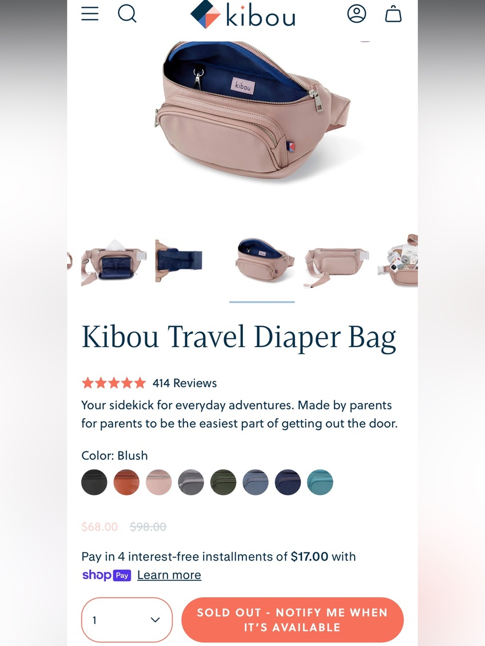VEGAN LEATHER Dusty Rose Crossbody Baby Bag Sling